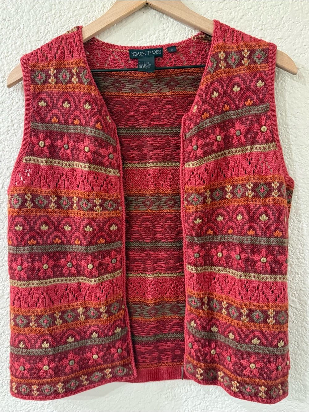 Nomadic Traders Coral Maroon Multi-Pattern Knit Vest